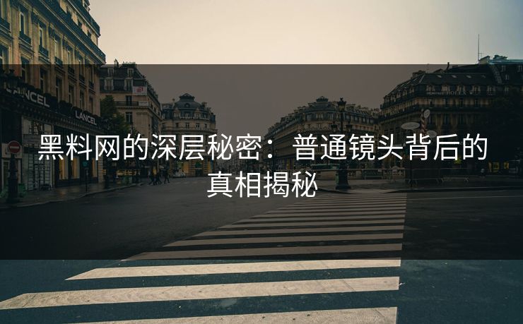 黑料网的深层秘密：普通镜头背后的真相揭秘